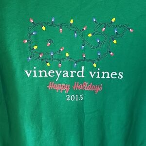 Vineyard Vines Happy Holidays long sleeve shirt green Christmas 2015 mens S read